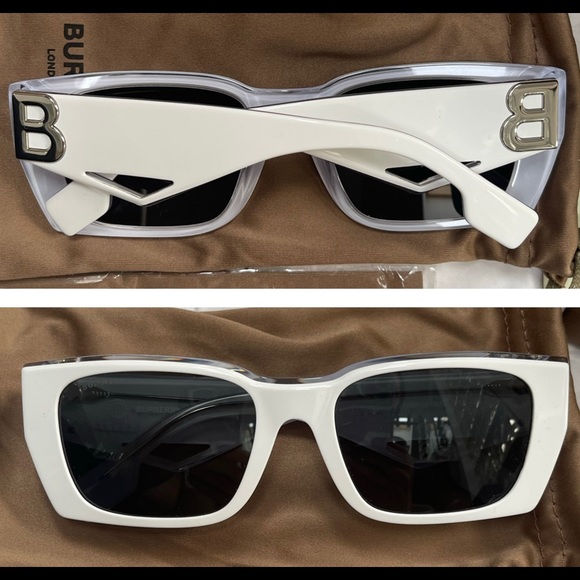 BURBERRY CLASSIC RECTANGLE SUNGLASSES WITH BOLD “B” LOGO & DETACHABLE B CHAIN - Picture 3 of 16